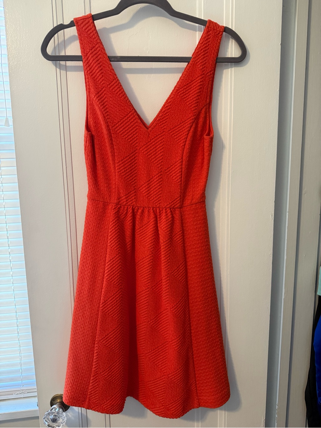 Maeve Bright Red V-Neck Textured A-Line Dress
